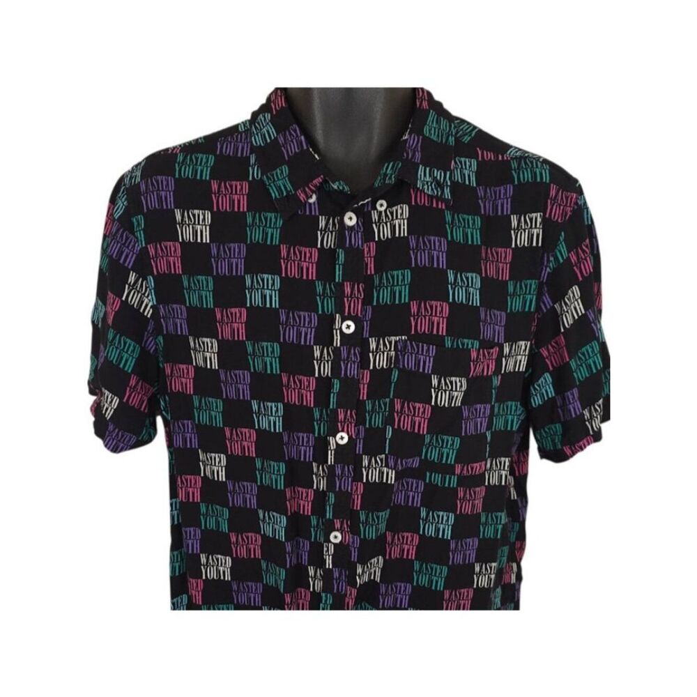 Wasted Youth Shirt Mens Size Large Black Skater WeSC All Over Print